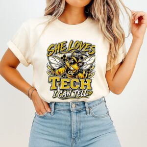 She Loves Tech I Can Tell Georgia Tech Yellow Jacket Bee T-Shirt