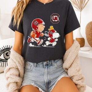 South Carolina Gamecocks X Charlie Brown Woodstock And Snoopy Football Running NCAA T-Shirt