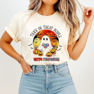 Trick Or Treat People With Kindness Ghost Autism Awareness T-Shirt
