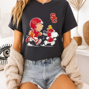 Usc Trojans X Charlie Brown Woodstock And Snoopy Football Running NCAA T-Shirt