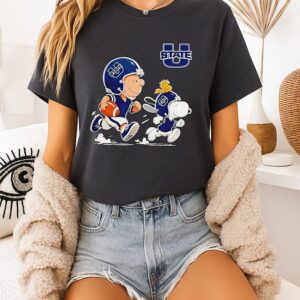 Utah State Aggies X Charlie Brown Woodstock And Snoopy Football Running NCAA T-Shirt