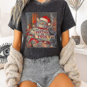 Festive As Fuck Christmas Cat Smoking Cigarette T-Shirt
