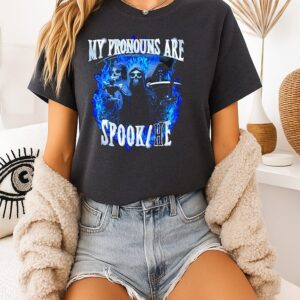 My Pronouns Are Spook He Grim Reaper Blue Flame T-Shirt