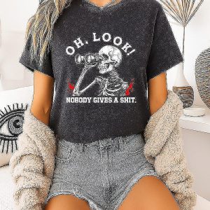 Oh Look Nobody Gives A Shit Skeleton Binoculars T-Shirt