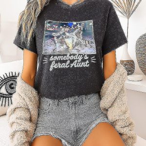 Somebody’s Feral Aunt Raccoon Drinking Iced Coffee T-Shirt